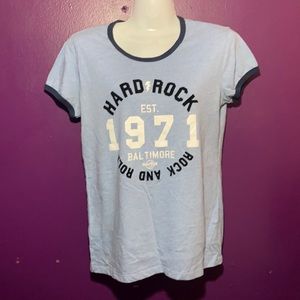 Blue Hard Rock Cafe T-shirt.